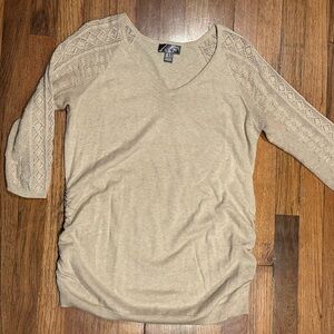 Tan Knit Sweater with Patterned Sleeves